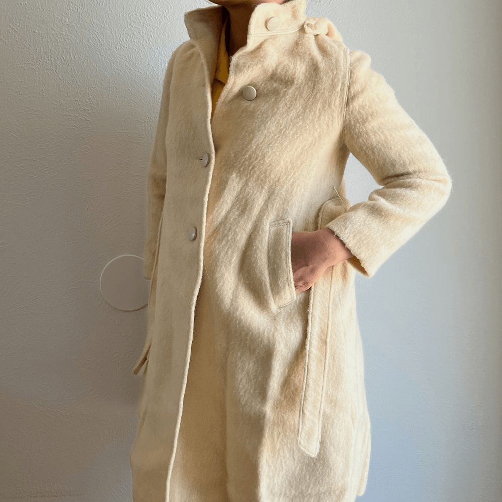 vtg 60s beige wool coat XXS girls 14/16 swing car coat hood made in Italy belted